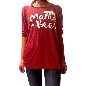 ‘Mama Bear’ Letter Print Ruched Quarter-Sleeve Top